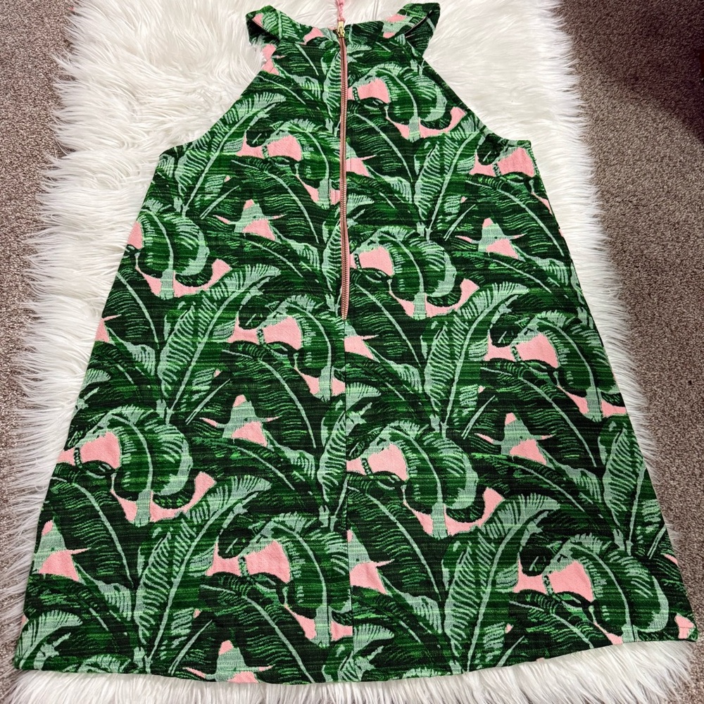 Judith March Lady of Summer palm print mini dress high neck green and pink large - Picture 5 of 13